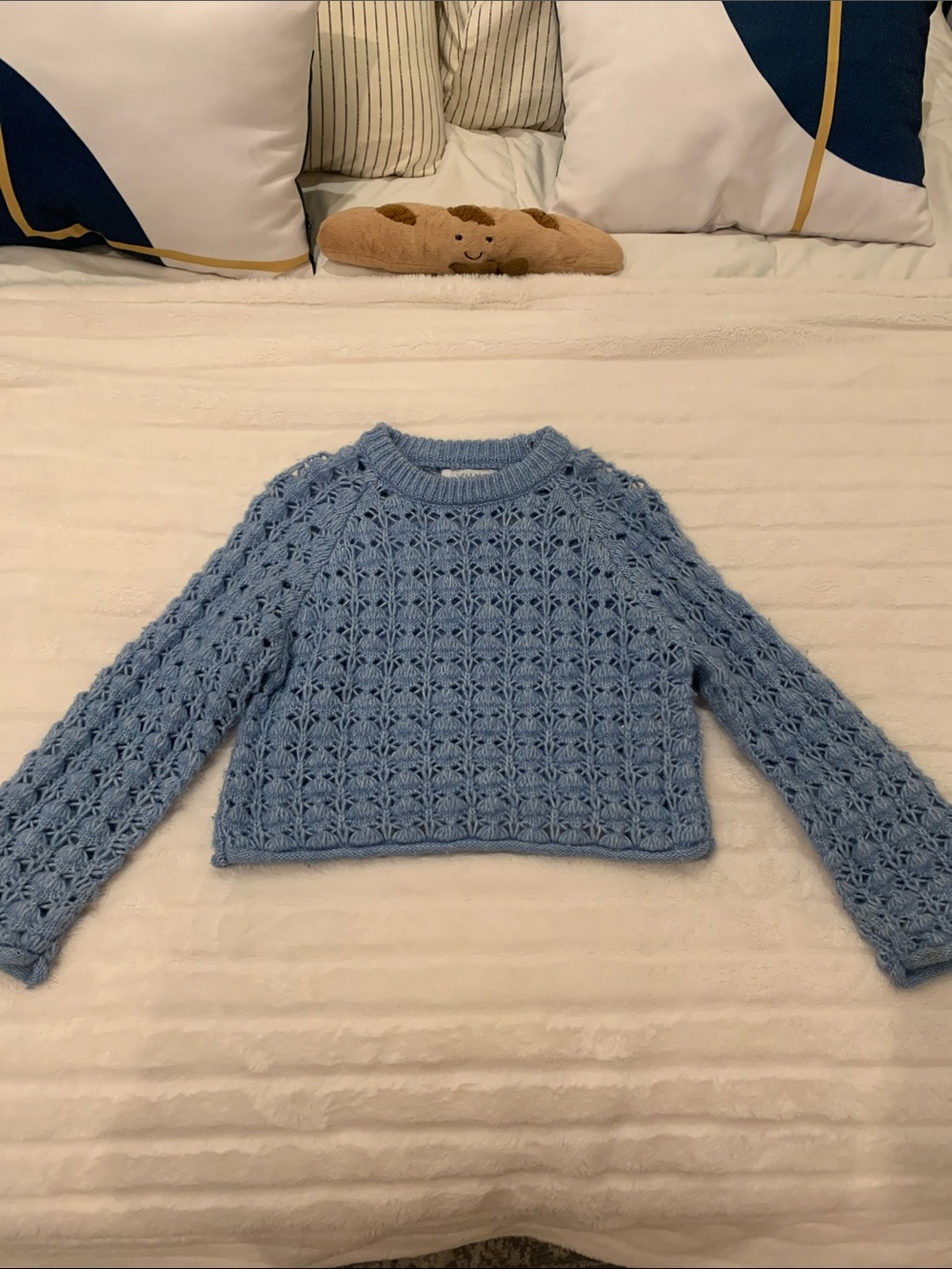 Zara Baby Blue Crochet Crewneck Sweater